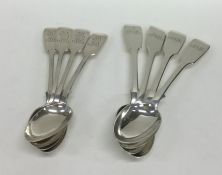 EXETER: Eight silver fiddle pattern teaspoons. Variou