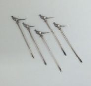 An attractive set of five silver cocktail sticks i