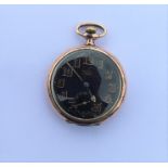 ROLEX: An open faced pocket watch with black ename