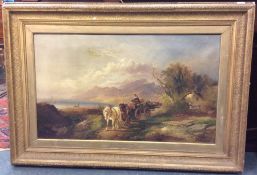 JOSEPH HORLOR: Horses pulling a log cart. Oil on c