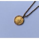 An 1890 full sovereign mounted as a pendant on fine