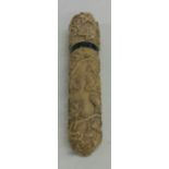 An Antique ivory snuff box decorated with vines an
