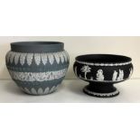 A black Wedgwood Jasperware fruit stand together w