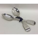 EXETER: A pair of silver fiddle pattern dessert spo