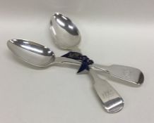EXETER: A pair of silver fiddle pattern dessert spo