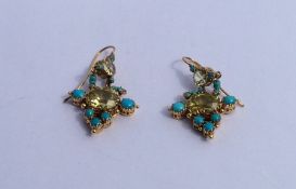 An unusual pair of turquoise and tourmaline drop e