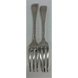 Two OE pattern silver three prong forks with crest