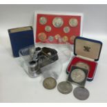 A quantity of coins, opera glasses, watch etc. Est