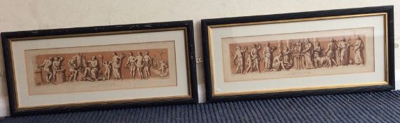 A pair of framed and glazed sepia prints. Approx.