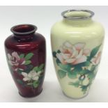 Two Japanese cloisonné vases decorated with flower