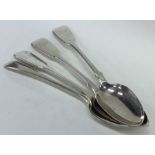 Four various silver dessert spoons. Approx. 172 gr