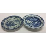 A Nanking blue and white ground plate with lake sc