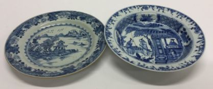 A Nanking blue and white ground plate with lake sc