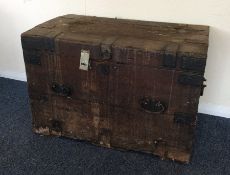 A large iron mounted and wooden plate chest. Est.