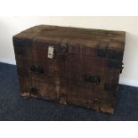 A large iron mounted and wooden plate chest. Est.