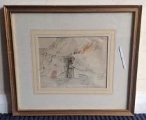 A framed and glazed pencil and watercolour sketch