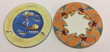 A Wedgwood plate painted with stylised flowers and