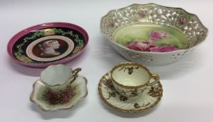 An attractive pink decorated plate together with a
