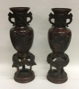 A tall pair of 19th Century bronze censers. Approx