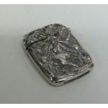 A stylish Sterling silver vesta case depicting a s