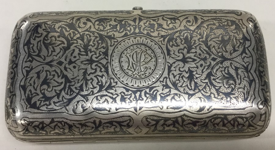 A Russian Niello silver cigar box decorated with h