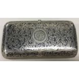 A Russian Niello silver cigar box decorated with h