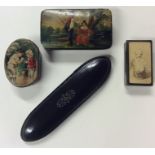 An unusual MOP snuff box decorated with a fishing