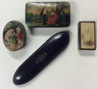 An unusual MOP snuff box decorated with a fishing