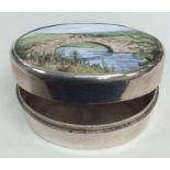 A miniature silver and enamelled hinged top pill b