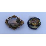 A Victorian porcelain brooch together with a micro