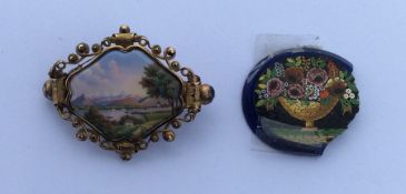 A Victorian porcelain brooch together with a micro