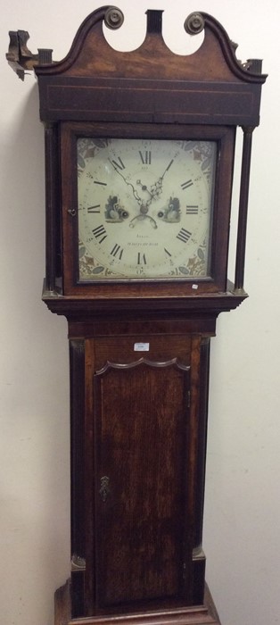 An oak cased Grandfather clock with painted dial d