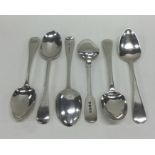 Six Georgian OE pattern and other silver teaspoons