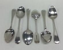 Six Georgian OE pattern and other silver teaspoons