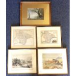 Five various framed and glazed prints. Various siz