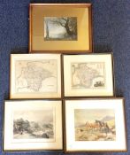 Five various framed and glazed prints. Various siz