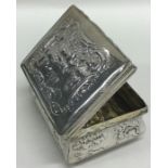 A rectangular Dutch silver box decorated with figu