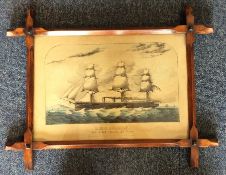A framed and glazed picture depicting HMS Raleigh.