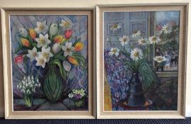 WINIFRED GAUSSEN: Two framed still life oils on bo