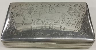 A large Continental silver snuff box, decorated wi