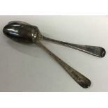 Two silver Hanoverian pattern spoons. Approx. 125 grams. E