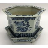 A blue and white ground Chinese planter on matchin