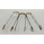 EXETER: Three pairs of silver sugar tongs. Approx.