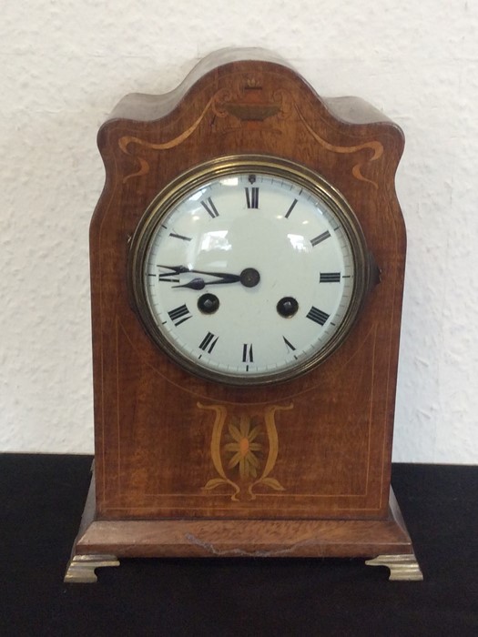 An Edwardian mahogany mantle clock inlaid with de - Image 2 of 2