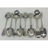 EXETER: A set of eight silver fiddle pattern teaspoons
