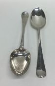 Two Georgian Hanoverian pattern silver tablespoons