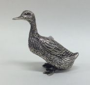 A Continental silver figure of a duck with texture