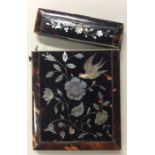 A tortoiseshell and MOP hinged top card case. Est.
