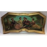 A large unusual gilt framed picture of musicians u