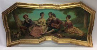 A large unusual gilt framed picture of musicians u